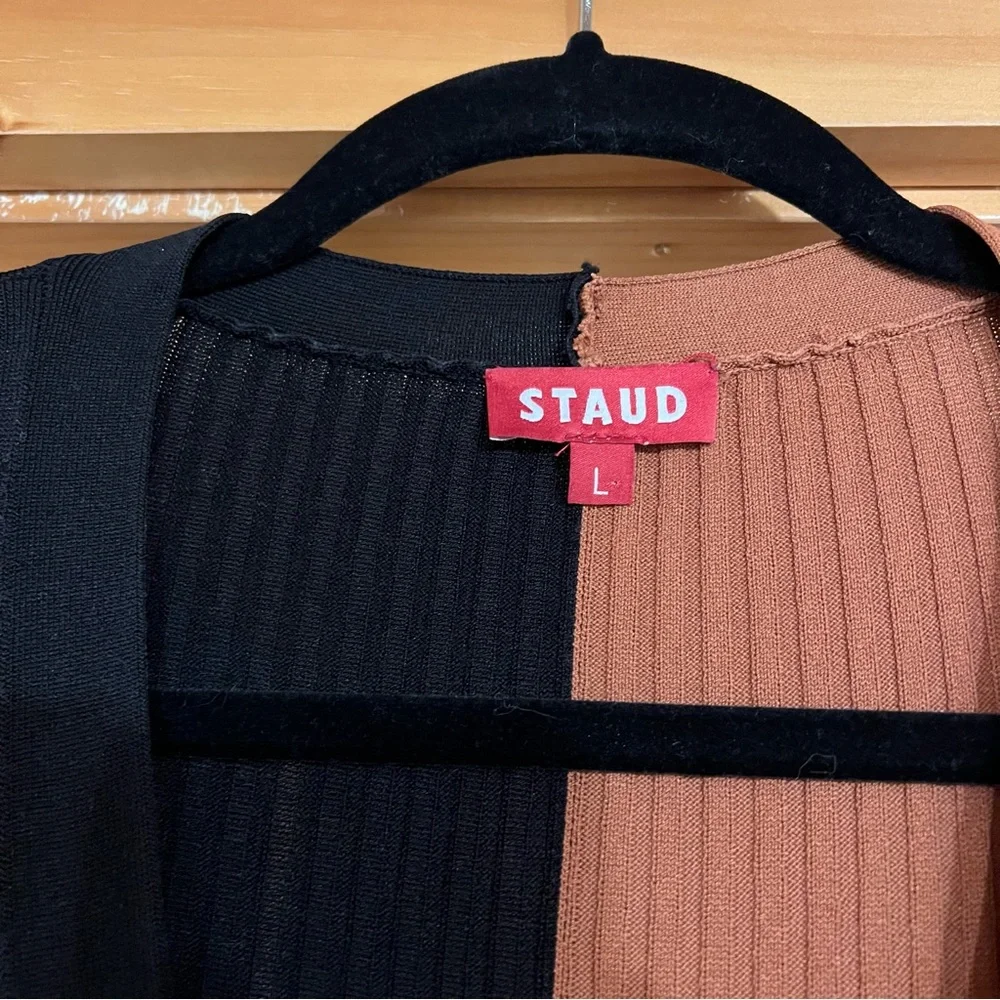 STAUD SHOKO SWEATER DRESS TAN BLACK SIZE LARGE - Picture 2 of 2